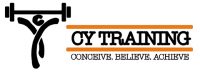 Croydon Personal Trainer CYTraining written in black text with two orange lines above and below it and an outline of a body lifting a barbell.